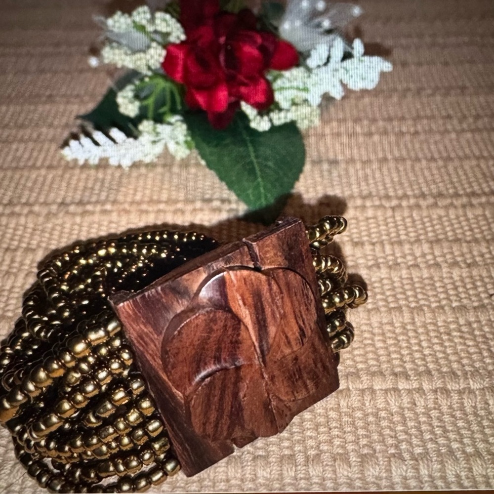 Artisan Wooden and Gold Beaded Belt